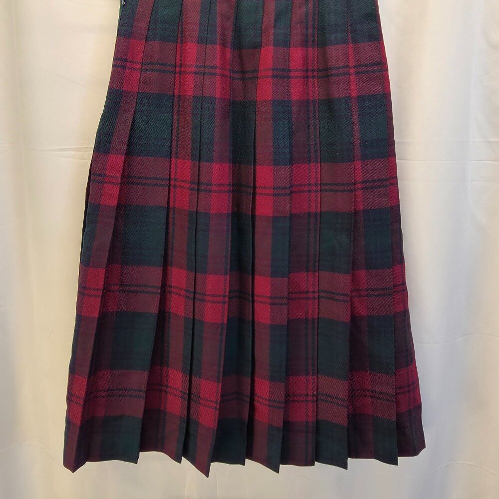 Pitlochry Scotland Wool Plaid Pleated Tartan Skirt Size 10 Red Green Navy
